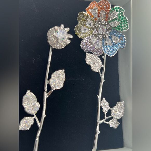 Sterling Silver Multi-colored Flower Earrings - Picture 1 of 17